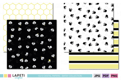 Modern bee digital paper bundle with honeycomb and flying bee designs, perfect for scrapbooking and crafts.
