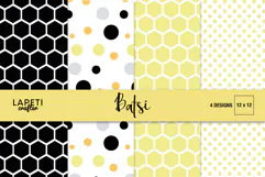 Honeycomb digital paper collection with four coordinated geometric designs