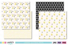 Cute bee and beehive digital paper with soft yellow and cream background