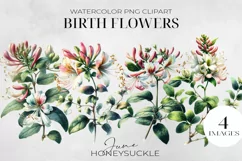 Birth Month Flowers Clipart, June Honeysuckle PNG. Product Image 1