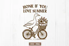 Honk If You Love Summer SVG Cute Goose on Bike Summer Print Product Image 1