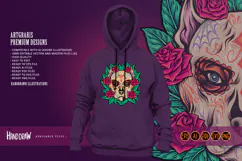 Mexican Floral Dog Skull with Roses and Leaf Ornaments Product Image 2