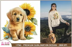 Golden Retriever watercolor puppy sunflower sublimation png Product Image 4