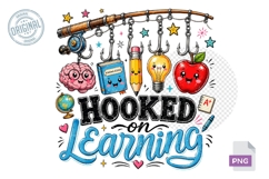 Hooked On Learning PNG Fishing Teacher Shirt, Back To School Product Image 1