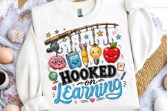 Hooked On Learning PNG Fishing Teacher Shirt, Back To School Product Image 4