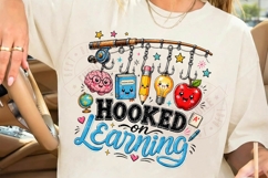 Hooked On Learning PNG Fishing Teacher Shirt, Back To School Product Image 6