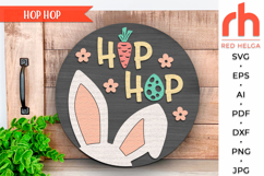 hop hop svg, bunny ears svg, rabbit ears svg, welcome sign svg, spring circle sign svg, easter door sign svg, round hanging sign svg, laser cut file, layered sign svg, easter hanger svg, farmhouse easter svg, outdoor sign svg, backyard sign svg