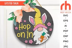 hop on in svg, gnome carrot svg, gnome bunny svg, welcome sign svg, easter circle svg, spring door svg, round hanging sign svg, laser cut file, layered sign svg, easter hanger svg, farmhouse easter svg, outdoor sign svg