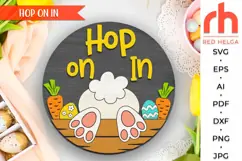 hop on in svg, bunny carrot svg, bunny hanger svg, welcome sign svg, easter circle svg, spring door sign svg, round hanging sign svg, laser cut file, layered sign svg, rabbit silhouette, farmhouse easter svg, animal easter, outdoor sign svg
