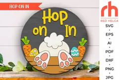 hop on in svg, bunny carrot svg, bunny hanger svg, welcome sign svg, easter circle svg, spring door sign svg, round hanging sign svg, laser cut file, layered sign svg, rabbit silhouette, farmhouse easter svg, animal easter, outdoor sign svg