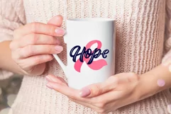 Breast cancer quote Hope with pink awareness ribbon, mug t shirt design