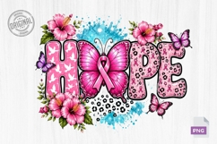 Hope Butterfly Breast Cancer Floral Art PNG Product Image 2