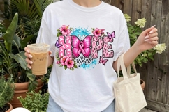 Hope Butterfly Breast Cancer Floral Art PNG Product Image 1