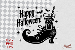 Happy Halloween text Witch boot silhouette witches brew SVG Product Image 1