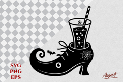 Happy Halloween text Witch boot silhouette witches brew SVG Product Image 1