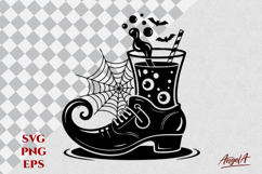 Witch boot silhouette Witches brew Spider web Halloween SVG Product Image 1