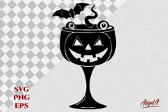 Cocktail SVG Wine glass Halloween horror pumpkin face eyes Product Image 1