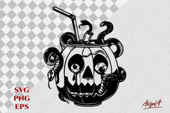Cocktail glass snakes Halloween pumpkin horror face SVG Product Image 1