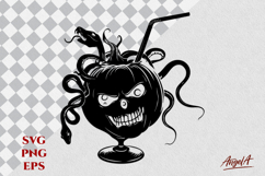 Cocktail glass silhouette SVG Halloween pumpkin horror face Product Image 1