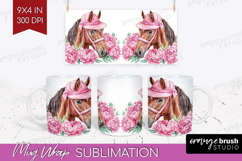 Horse Flowers Mug Wrap Cute Farm Mug PNG Sublimation Product Image 1