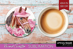 Horse Flowers Round Coaster Cute Farm Coaster PNG Product Image 1