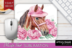 Horse Flowers Mouse Pad Sublimation Cute Farm Mousepad PNG Product Image 1