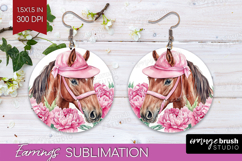 Horse Flowers Round Earrings Cute Farm PNG Sublimation Product Image 1
