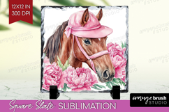 Horse Flowers Slate PNG Cute Farm Square Slate Sublimation Product Image 1