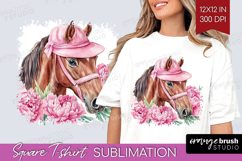 Horse Flowers Square Tshirt Background Cute Farm PNG Product Image 1