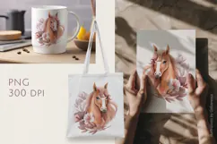 Elegant Horse Floral Illustration - PNG Product Image 3