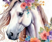 White Horse With Flowers Png for Sublimation Product Image 2