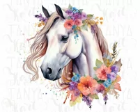 White Horse With Flowers Png for Sublimation Product Image 3