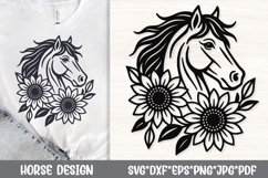 Elegant horse head SVG with sunflowers. Perfect for farmhouse decor, western crafts, country style Cricut and laser projects.