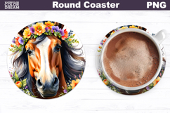 Watercolor Horse Round Coaster | Horse Floral Coaster Product Image 1