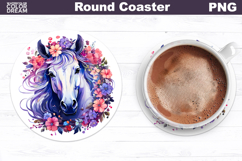 Watercolor Horse Round Coaster | Horse Floral Coaster Product Image 1