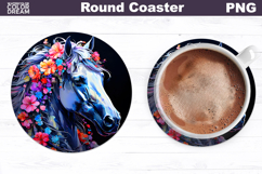 Watercolor Horse Round Coaster | Horse Floral Coaster Product Image 1