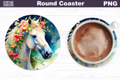 Watercolor Horse Round Coaster | Horse Floral Coaster Product Image 1