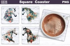 Horse Flowers Square Coaster | Double Exposure Horse Floral Product Image 1