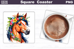 Horse Flowers Square Coaster | Horse Floral Sublimation Product Image 1