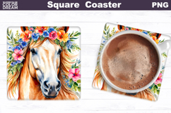 Horse Flowers Square Coaster | Horse Floral Sublimation Product Image 1