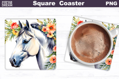 Horse Flowers Square Coaster | Horse Floral Sublimation Product Image 1
