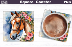 Horse Flowers Square Coaster | Horse Floral Sublimation Product Image 1