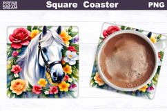 Horse Flowers Square Coaster | Horse Floral Sublimation Product Image 1