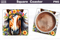 Horse Flowers Square Coaster | Horse Floral Sublimation Product Image 1