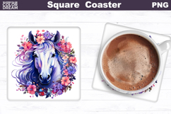 Horse Flowers Square Coaster | Horse Floral Sublimation Product Image 1