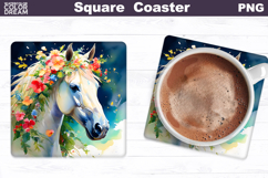 Horse Flowers Square Coaster | Horse Floral Sublimation Product Image 1
