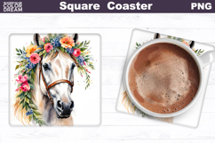 Horse Flowers Square Coaster | Horse Floral Sublimation Product Image 1