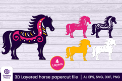 horse svg-horse cutting file-3d layered cutting file-laser cutting-laser cut-illustration