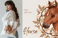 Horse with Autumn Wreath PNG illustration Product Image 1