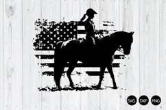 Horse With Girl On American Flag SVG, Horse Girl SVG Product Image 1